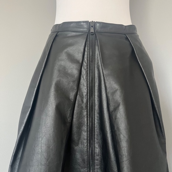 Tibi Leather Full Pleated Zip A-line Black Cocktail Skirt - Picture 11 of 15
